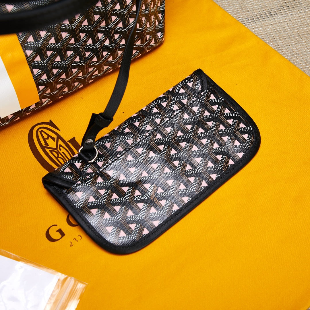 Gogy Black Chevron Monogram Tote Bag with Matching Pouch and Cartoon Dog