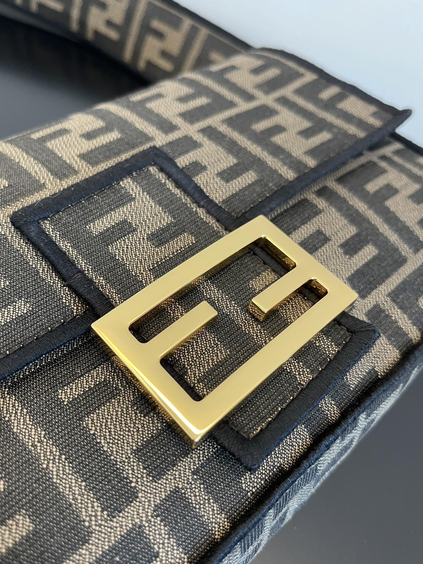 Fendi Baguette Monogram Canvas Shoulder Bag - Grey/Black FF Logo