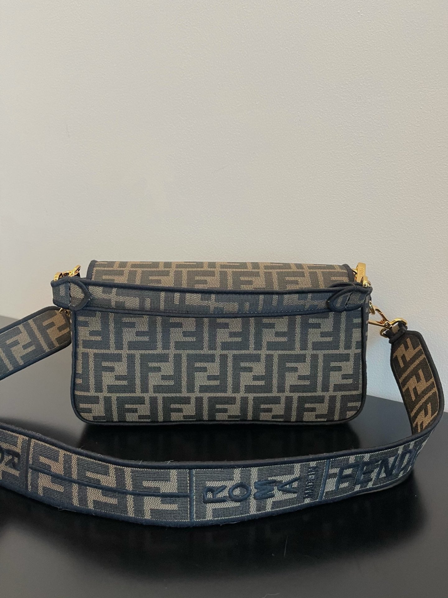 Fendi Baguette Monogram Canvas Shoulder Bag - Grey/Black FF Logo