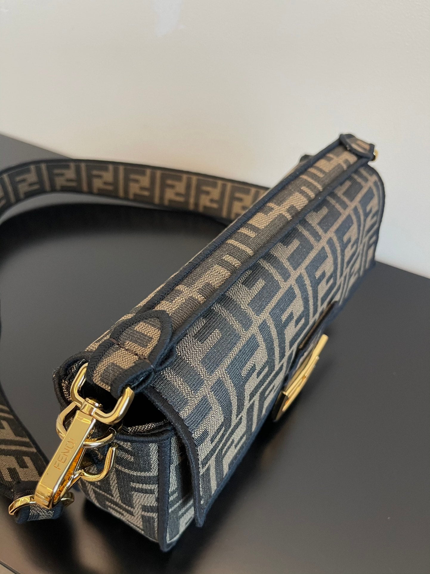Fendi Baguette FF Monogram Canvas Shoulder Bag - Brown/Black