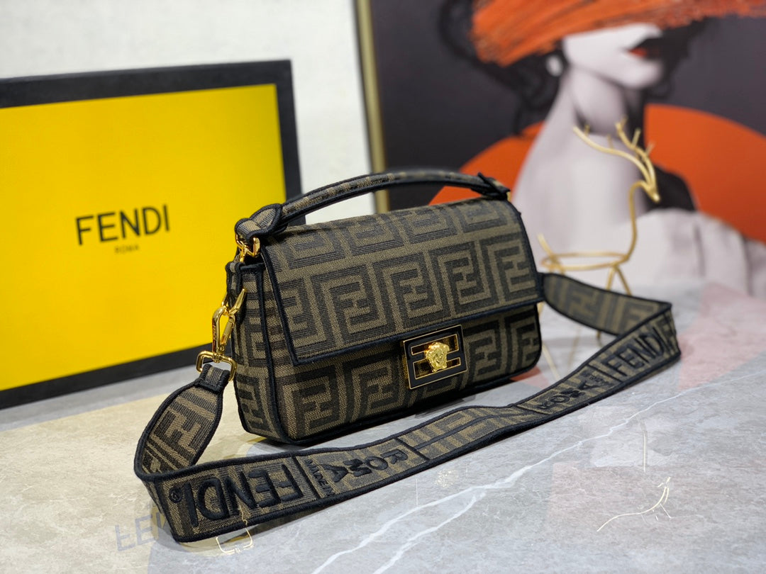 Fendace Fendi x Versace Brown Monogram Baguette Handbag with Medusa Clasp