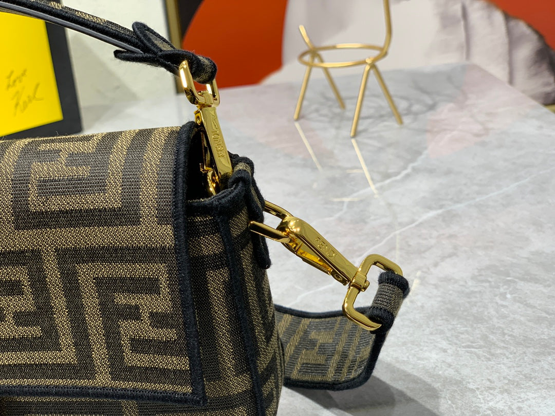 Fendace Fendi x Versace Brown Monogram Baguette Handbag with Medusa Clasp