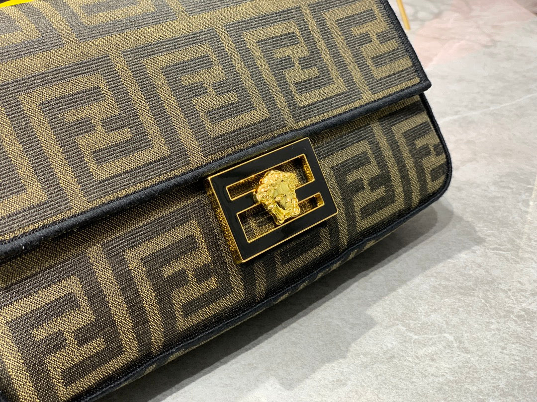 Fendace Fendi x Versace Brown Monogram Baguette Handbag with Medusa Clasp