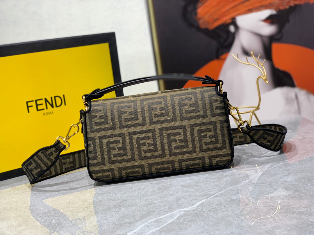 Fendace Fendi x Versace Brown Monogram Baguette Handbag with Medusa Clasp