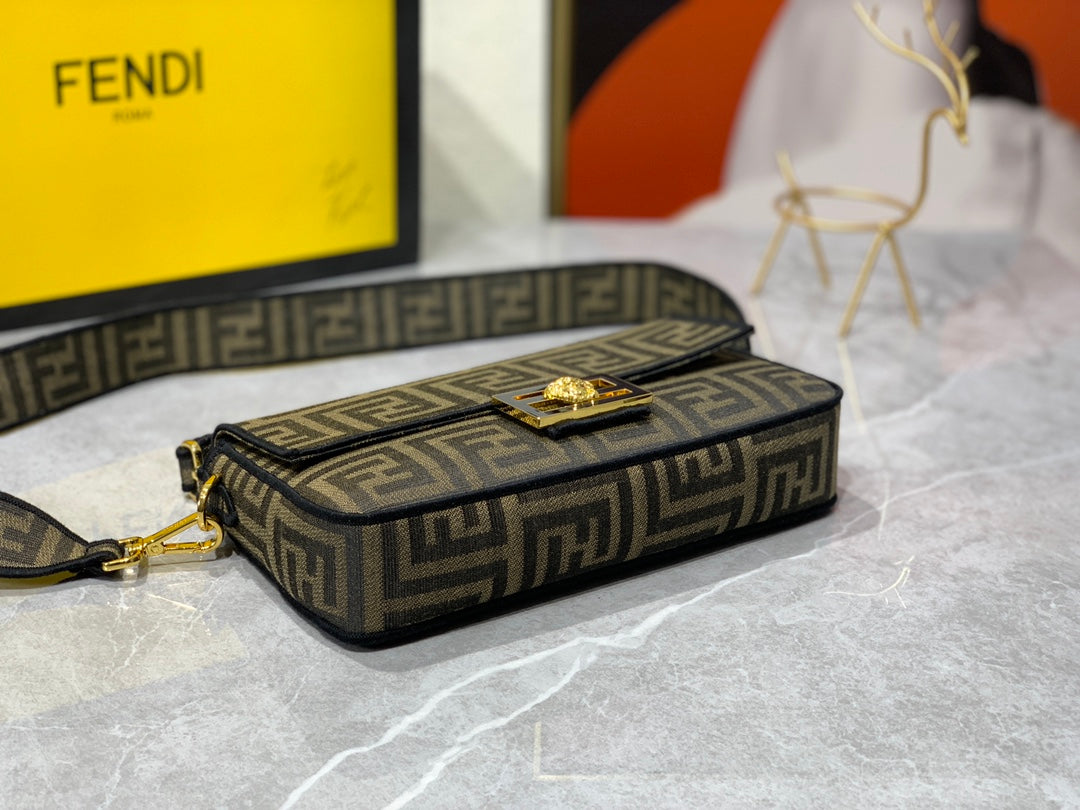 Fendace Fendi x Versace Brown Monogram Baguette Handbag with Medusa Clasp
