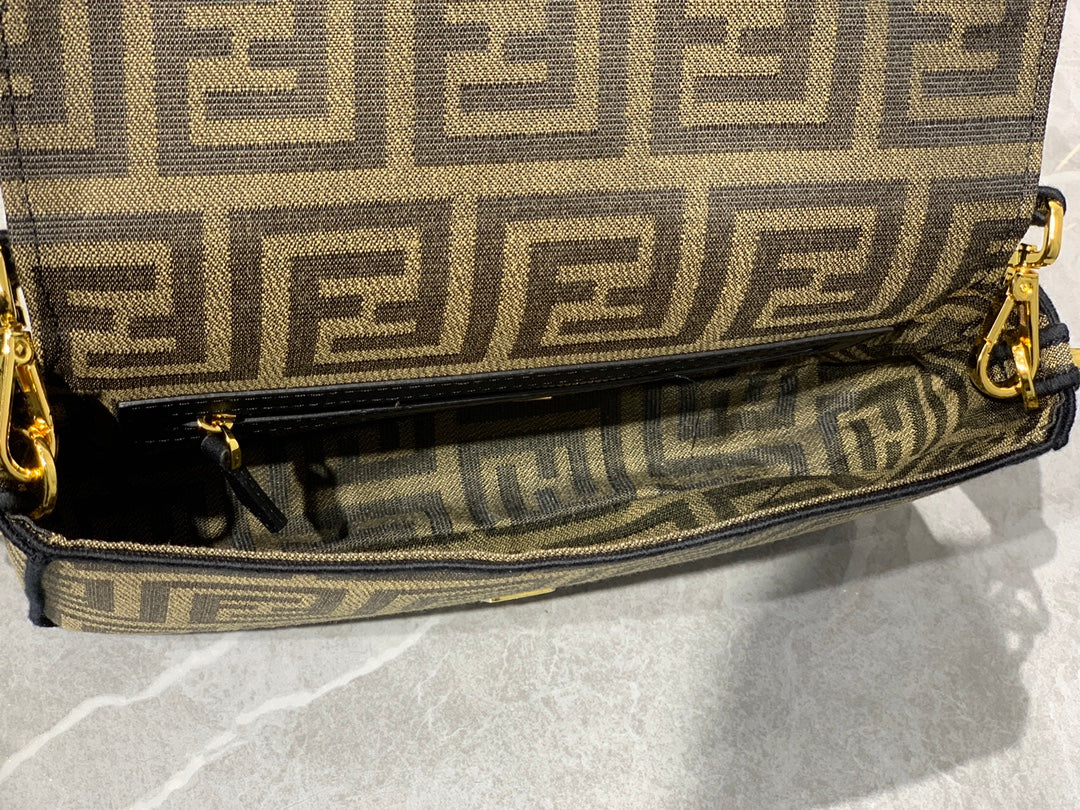 Fendace Fendi x Versace Brown Monogram Baguette Handbag with Medusa Clasp