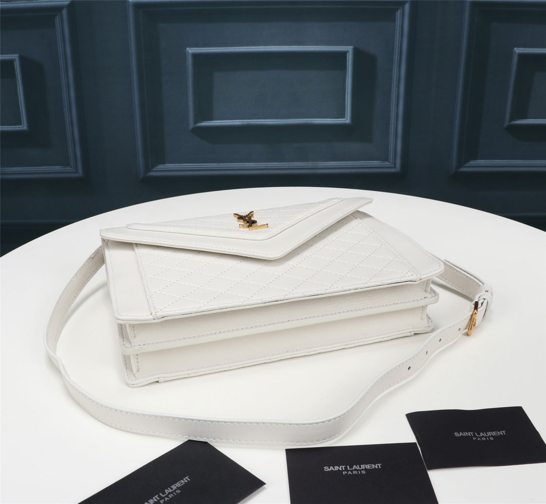 Saint Laurent Gaby Small Shoulder Bag in Quilted Leather - White/Gold