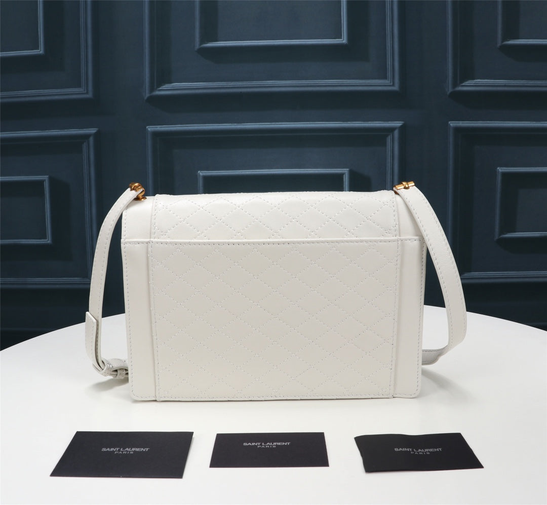 Saint Laurent Gaby Small Shoulder Bag in Quilted Leather - White/Gold