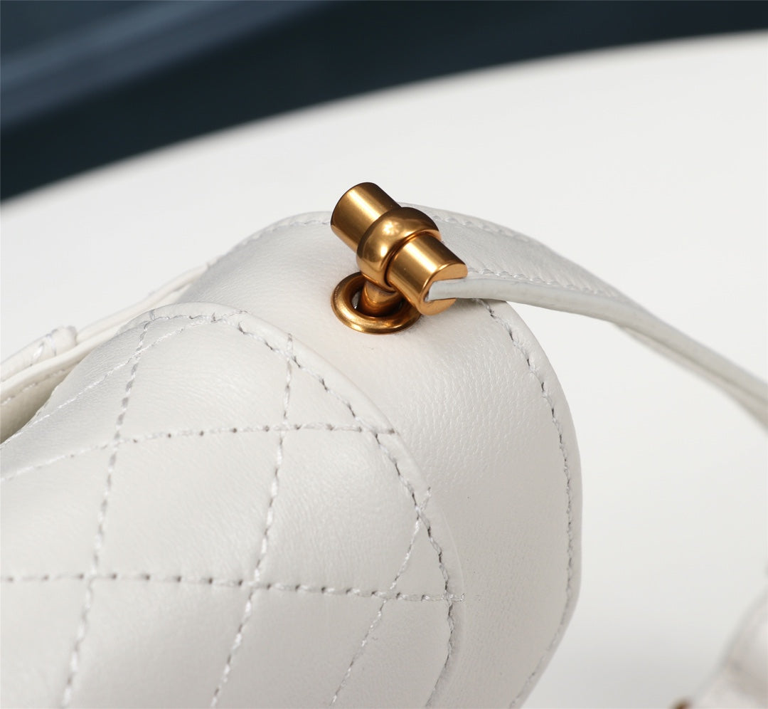 Saint Laurent Gaby Small Shoulder Bag in Quilted Leather - White/Gold