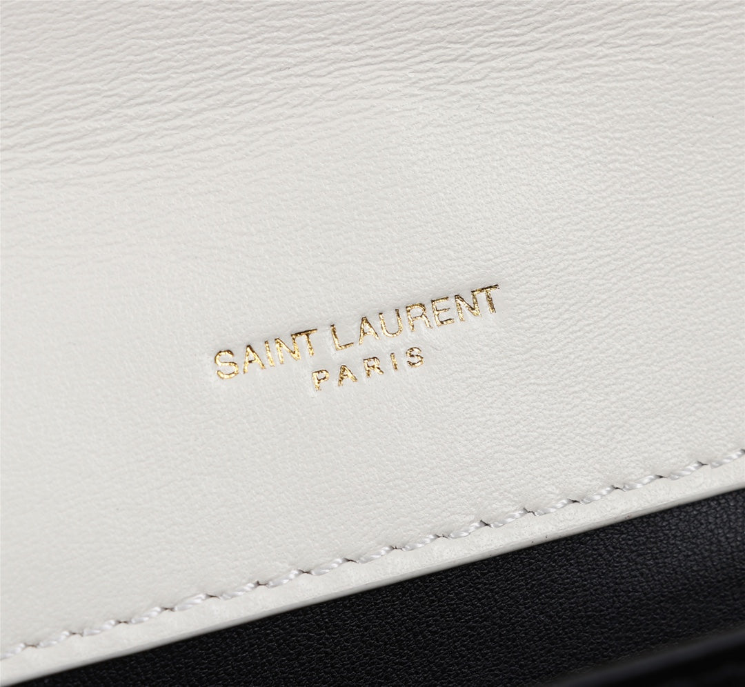Saint Laurent Gaby Small Shoulder Bag in Quilted Leather - White/Gold