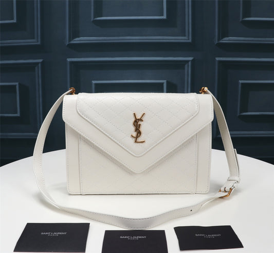 Saint Laurent Gaby Small Shoulder Bag in Quilted Leather - White/Gold