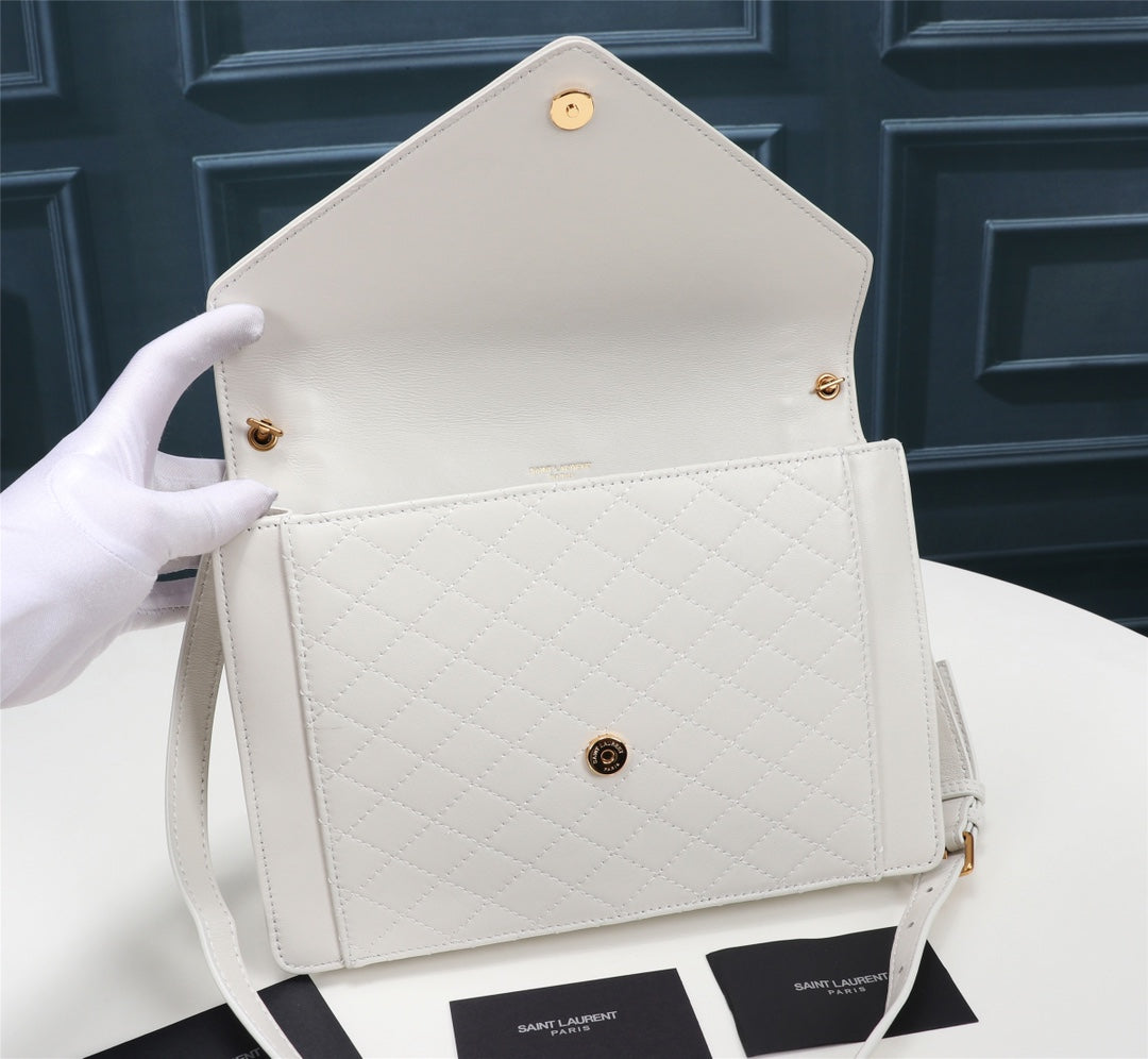 Saint Laurent Gaby Small Shoulder Bag in Quilted Leather - White/Gold