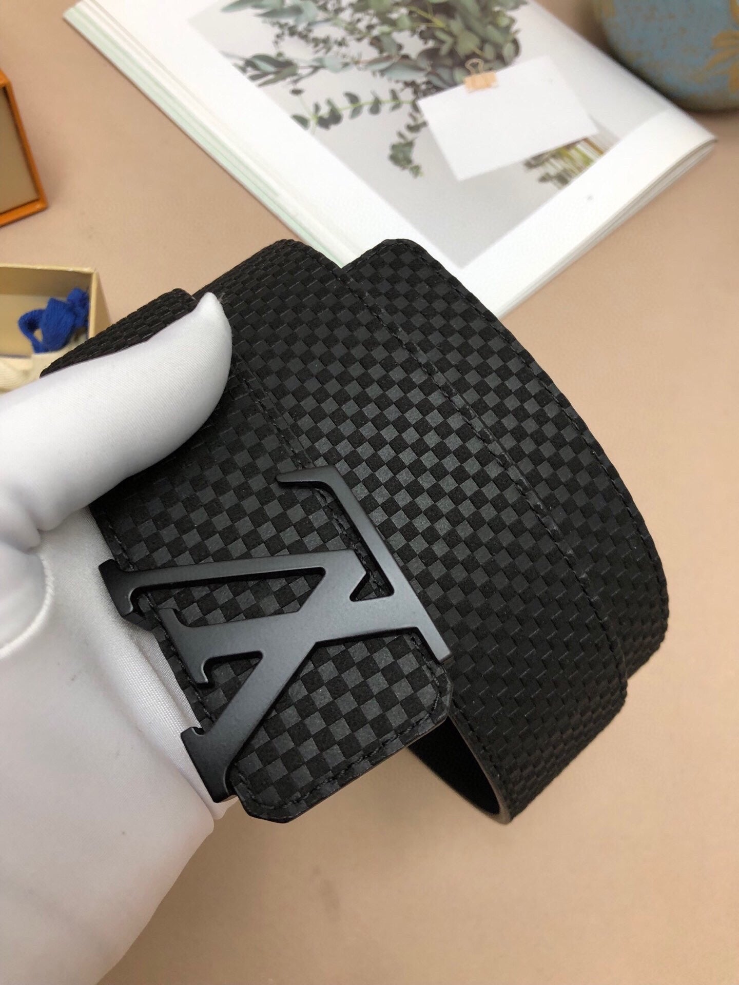 Louis Vuitton Men's LV Initiales 40mm Belt, Black Textured Damier Leather with Matte Black Buckle