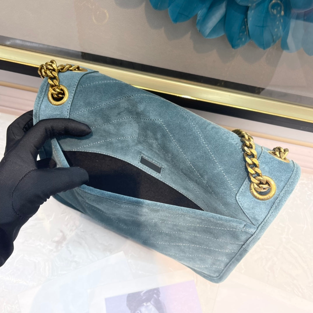 Saint Laurent Niki Medium Chain Bag in Blue Suede