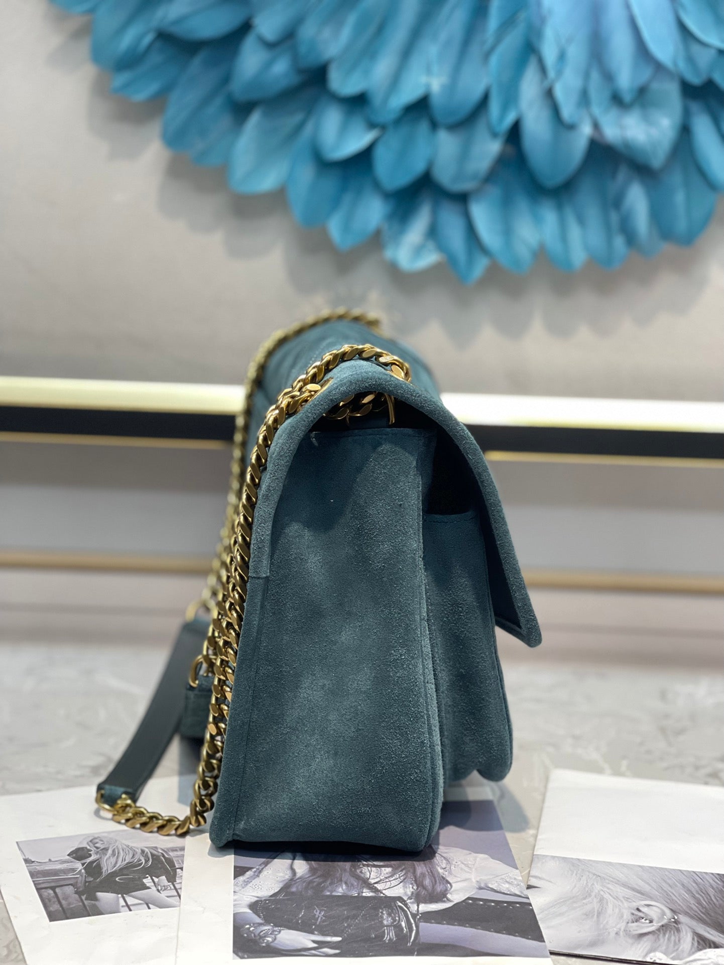 Saint Laurent Niki Medium Chain Bag in Blue Suede