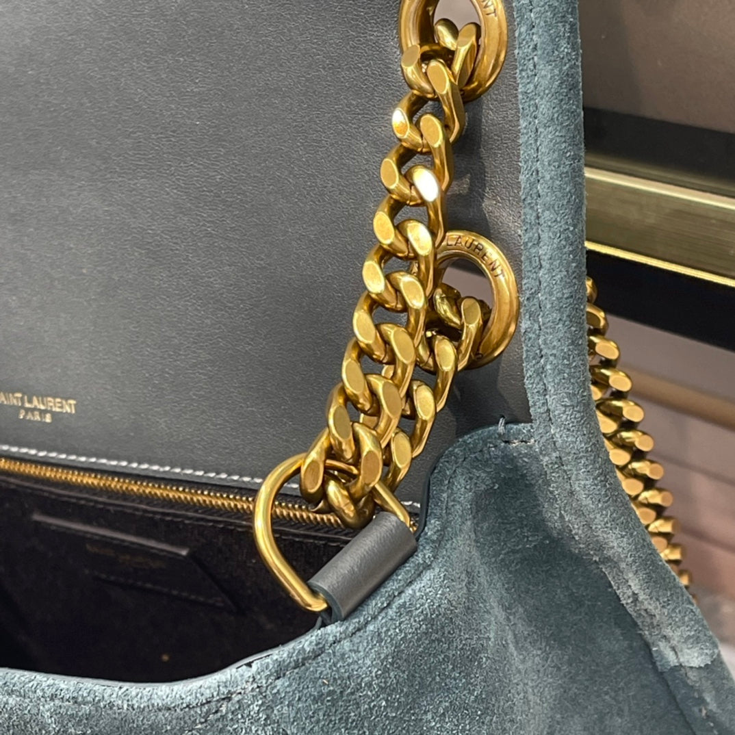 Saint Laurent Niki Medium Chain Bag in Blue Suede