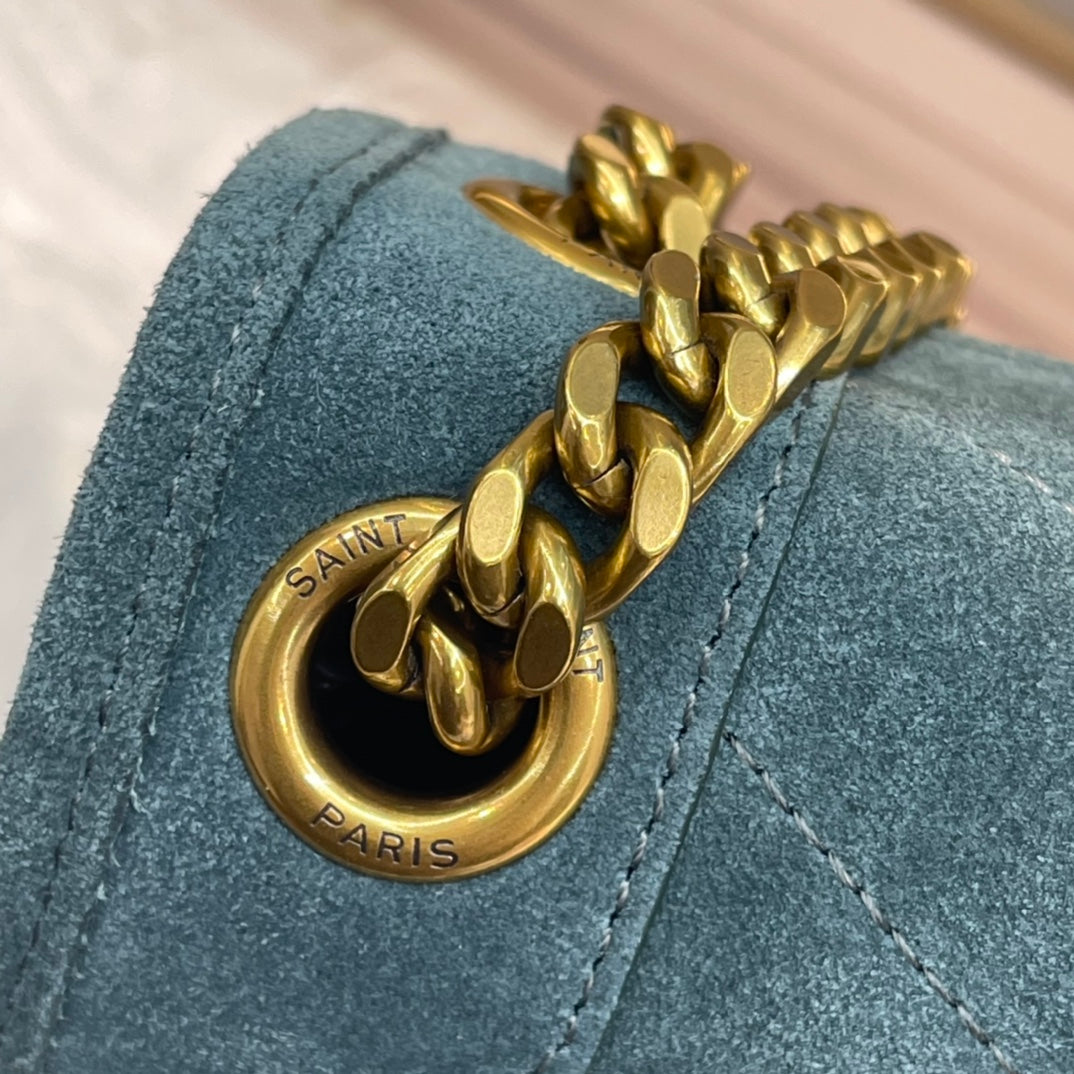 Saint Laurent Niki Medium Chain Bag in Blue Suede