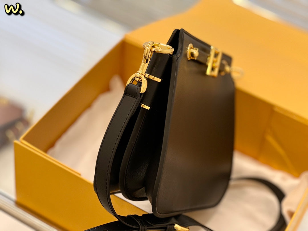 Fendi Touch Black Leather Shoulder Bag with Gold-Tone FF Logo