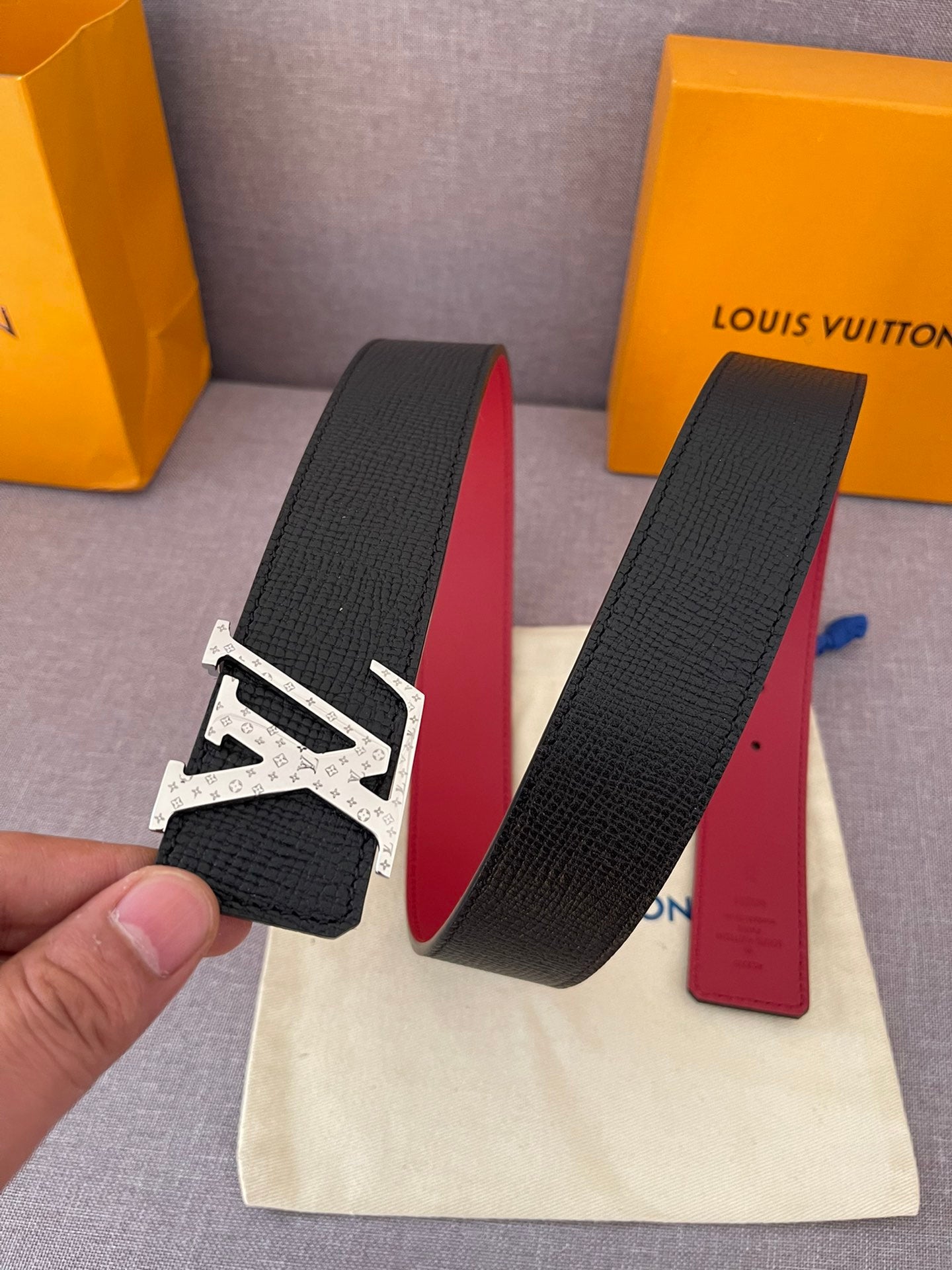 Louis Vuitton Reversible LV Initial Belt - Black and Red Leather with Silver-Tone Buckle