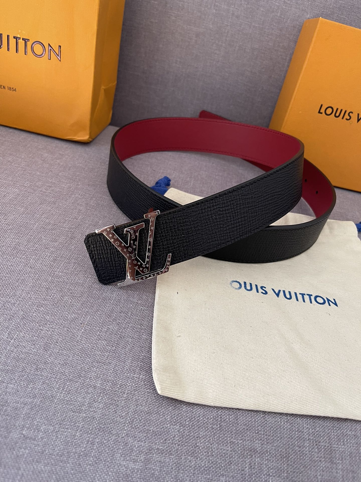 Louis Vuitton Reversible LV Initial Belt - Black and Red Leather with Silver-Tone Buckle