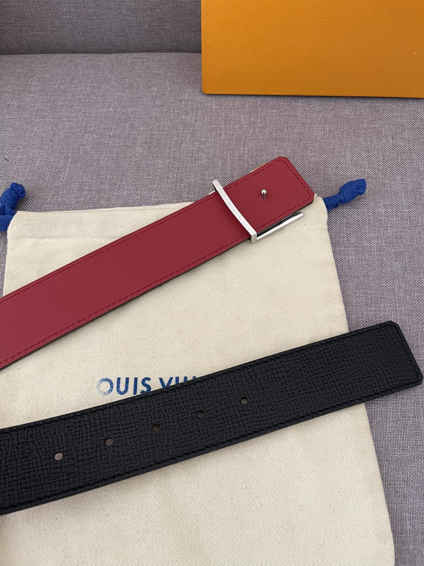 Louis Vuitton Reversible LV Initial Belt - Black and Red Leather with Silver-Tone Buckle