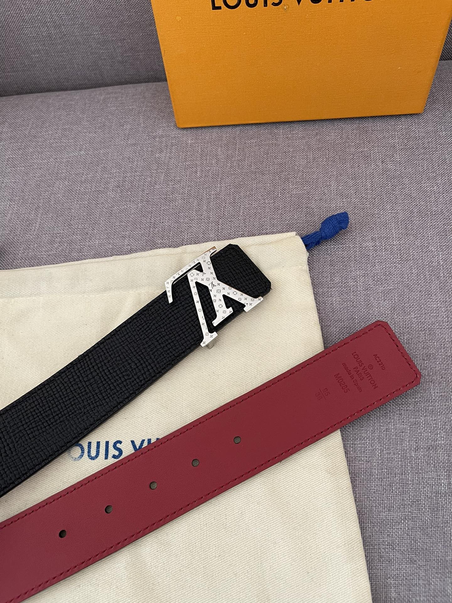 Louis Vuitton Reversible LV Initial Belt - Black and Red Leather with Silver-Tone Buckle