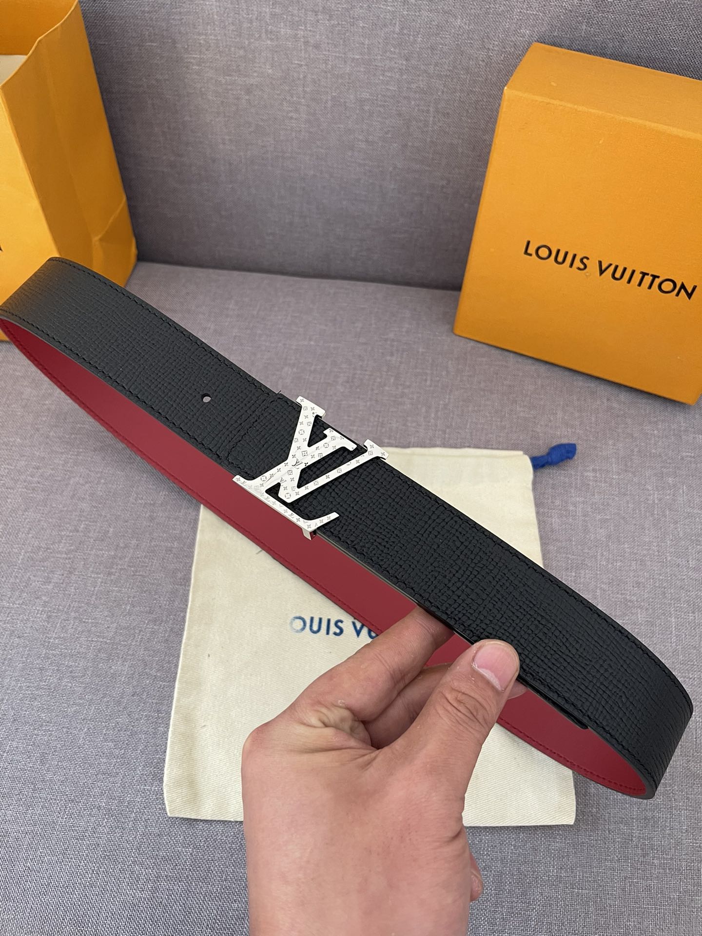 Louis Vuitton Reversible LV Initial Belt - Black and Red Leather with Silver-Tone Buckle
