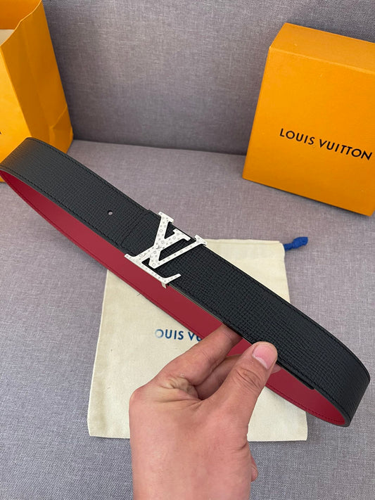 Louis Vuitton Reversible LV Initial Belt - Black and Red Leather with Silver-Tone Buckle