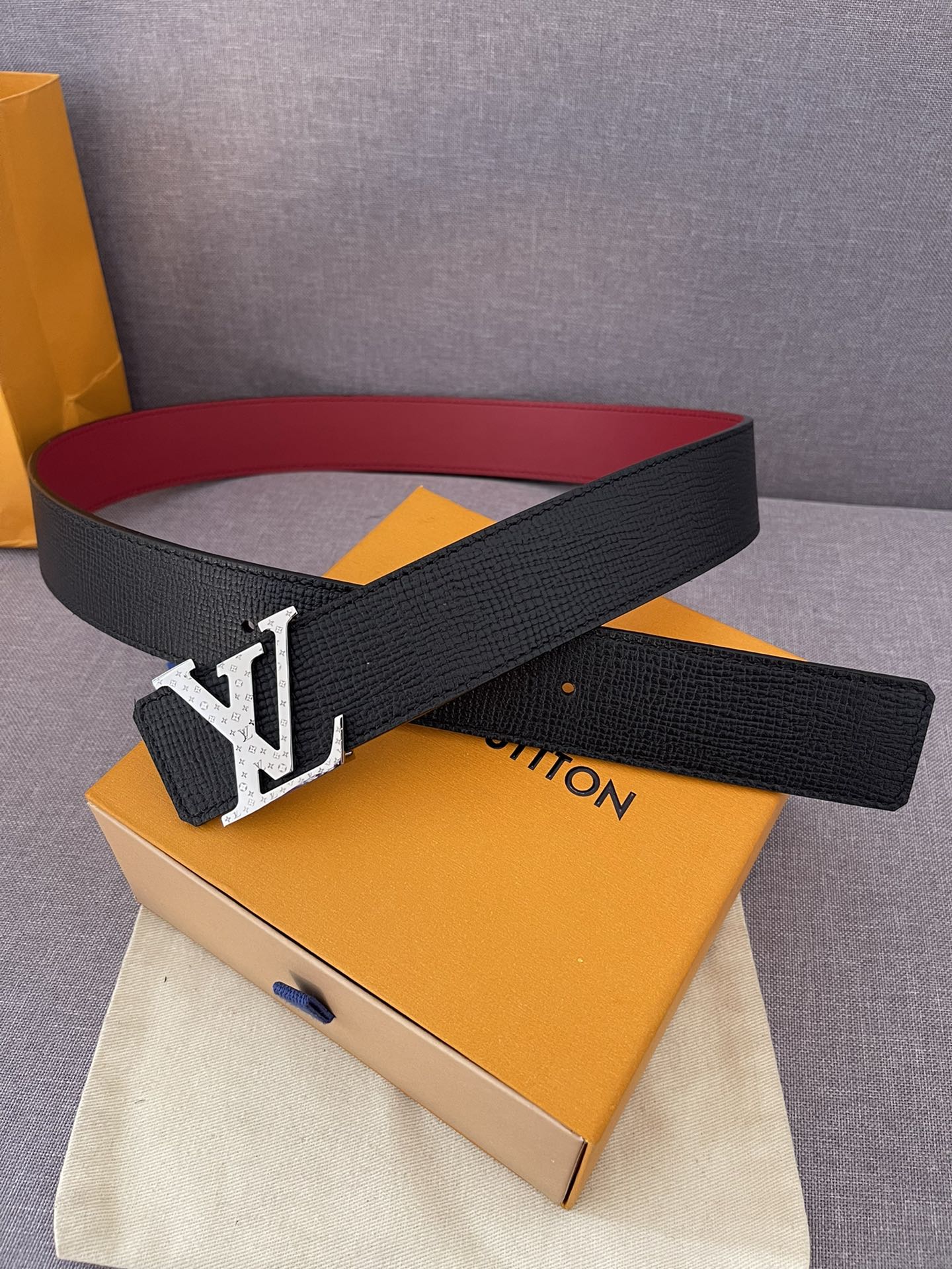 Louis Vuitton Reversible LV Initial Belt - Black and Red Leather with Silver-Tone Buckle