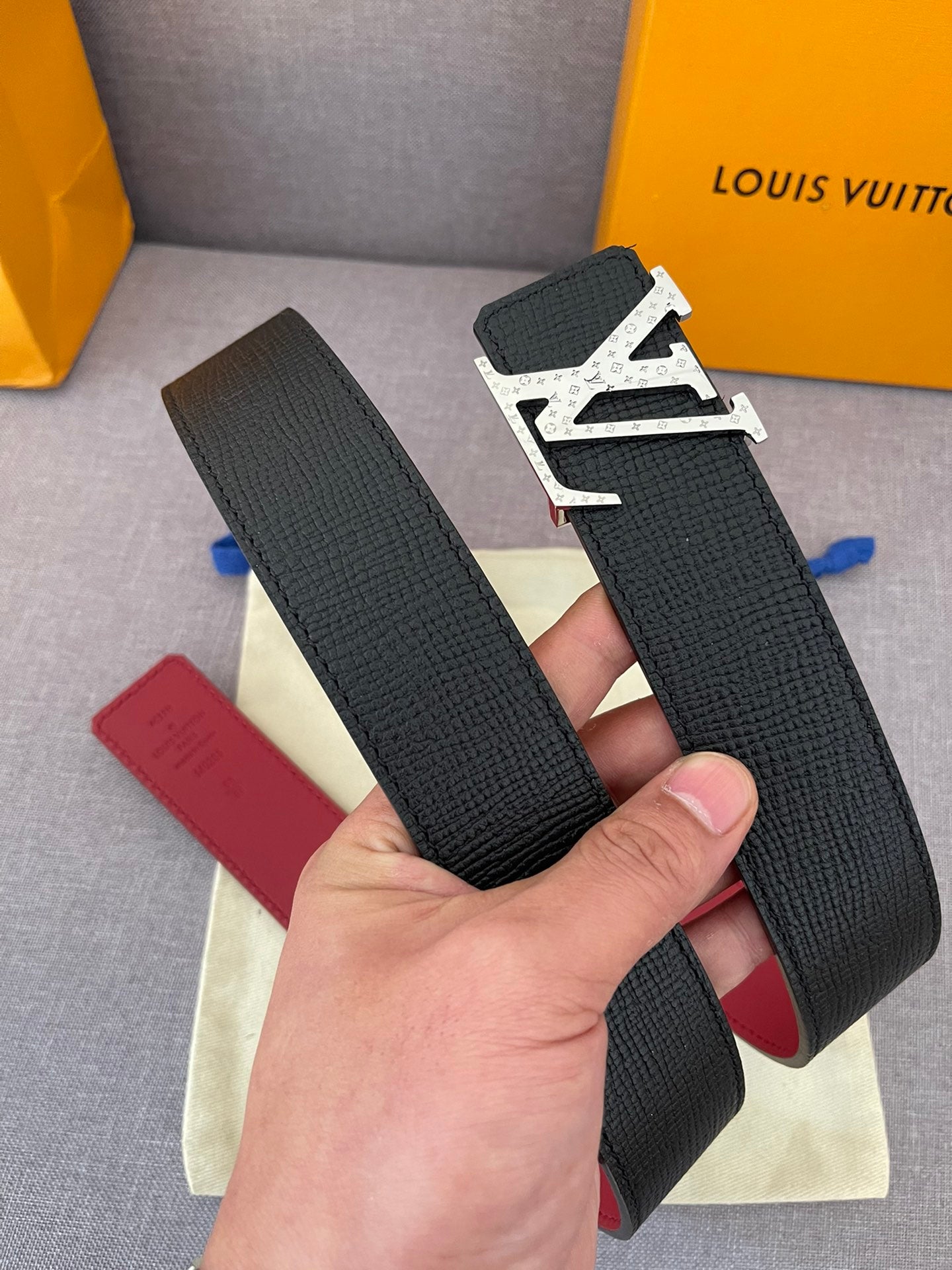 Louis Vuitton Reversible LV Initial Belt - Black and Red Leather with Silver-Tone Buckle
