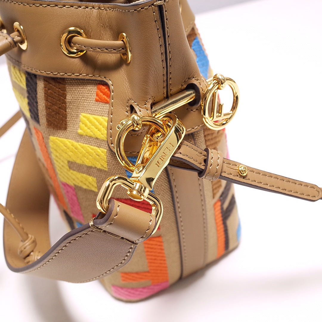Monogram Multi-Color Canvas Mini Bucket Bag with Leather Trim