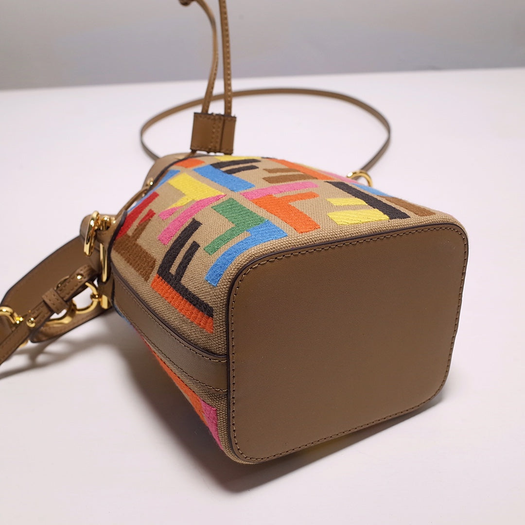 Monogram Multi-Color Canvas Mini Bucket Bag with Leather Trim