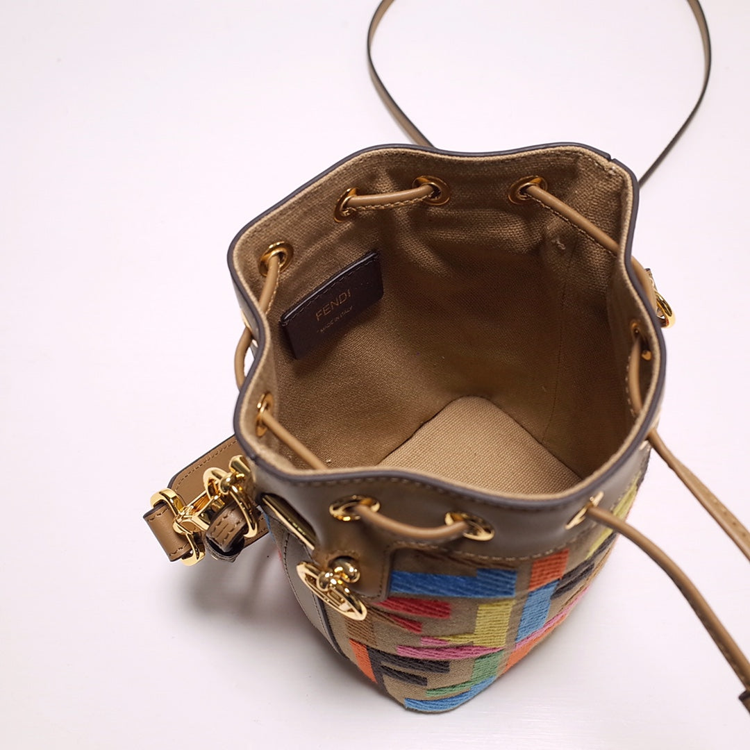 Monogram Multi-Color Canvas Mini Bucket Bag with Leather Trim
