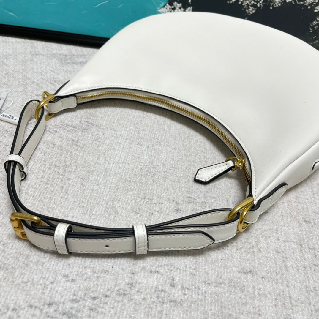 Elegant White Leather Crescent Hobo Shoulder Bag for Women