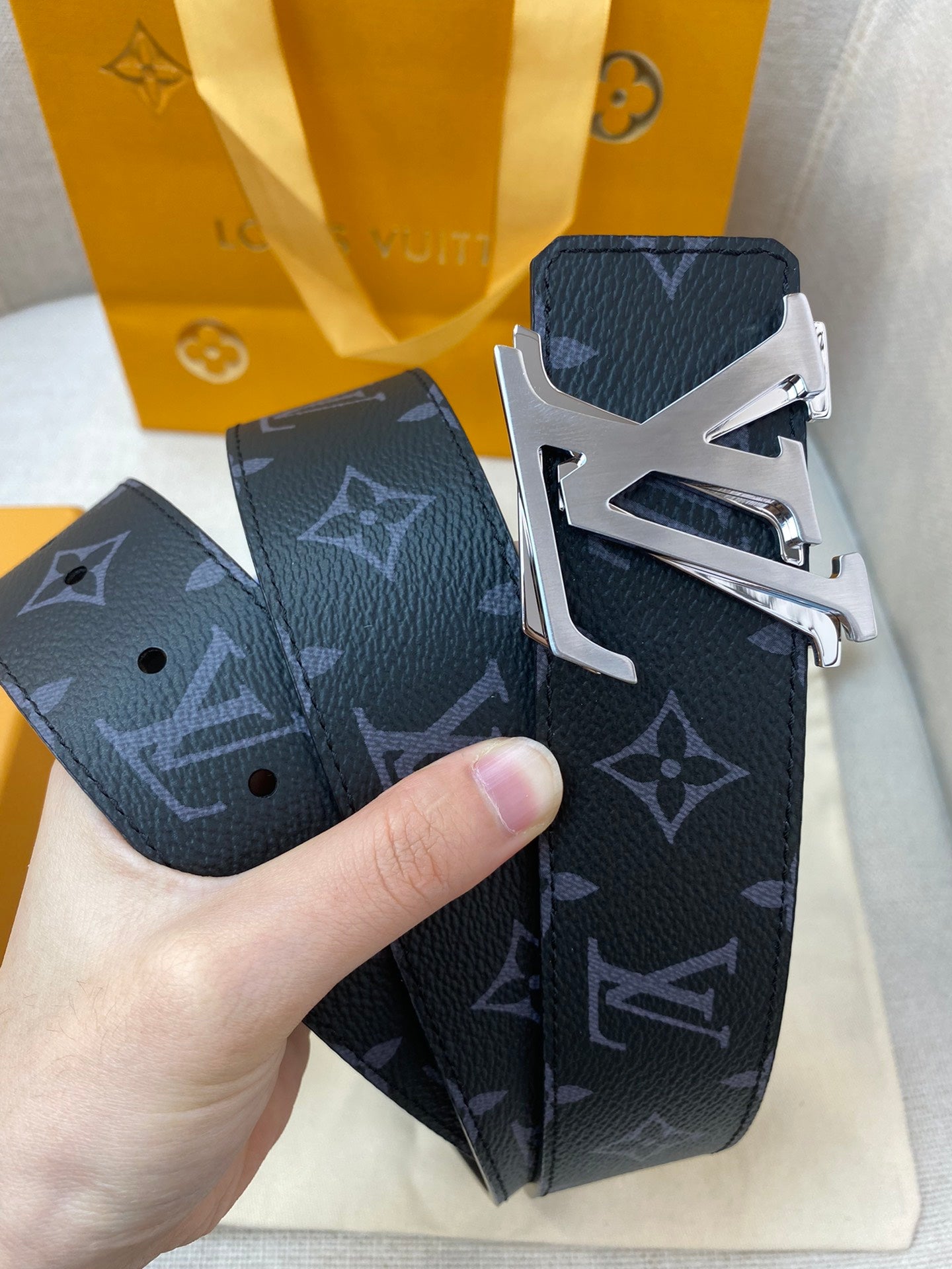 Louis Vuitton LV Shape 40mm Belt Monogram Eclipse Canvas - Black/Grey with Silver Buckle