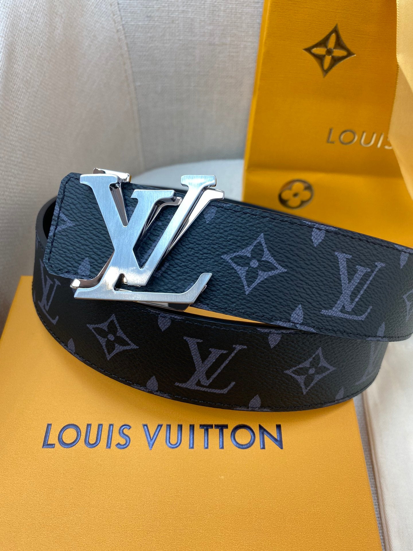 Louis Vuitton LV Shape 40mm Belt Monogram Eclipse Canvas - Black/Grey with Silver Buckle