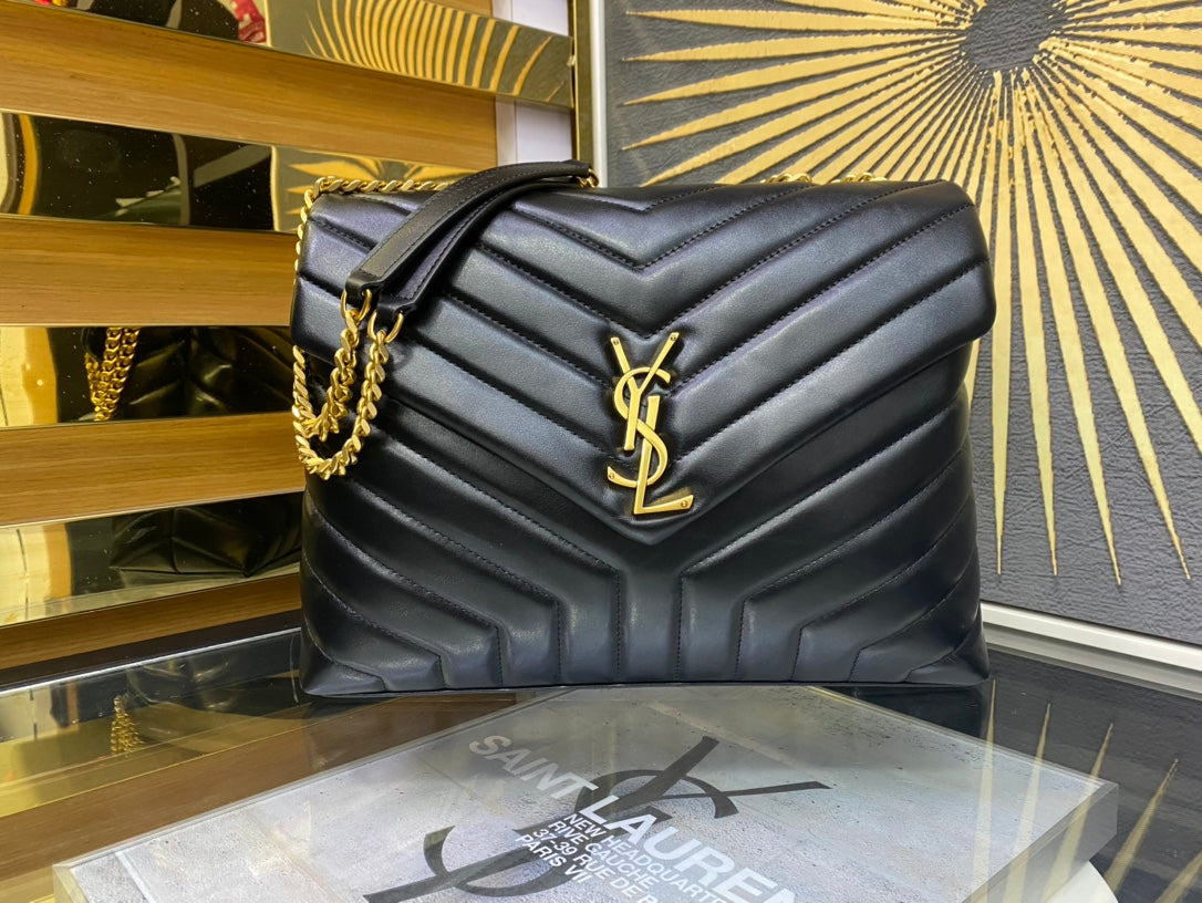 Saint Laurent Loulou Medium Chain Bag in Quilted Leather - Black