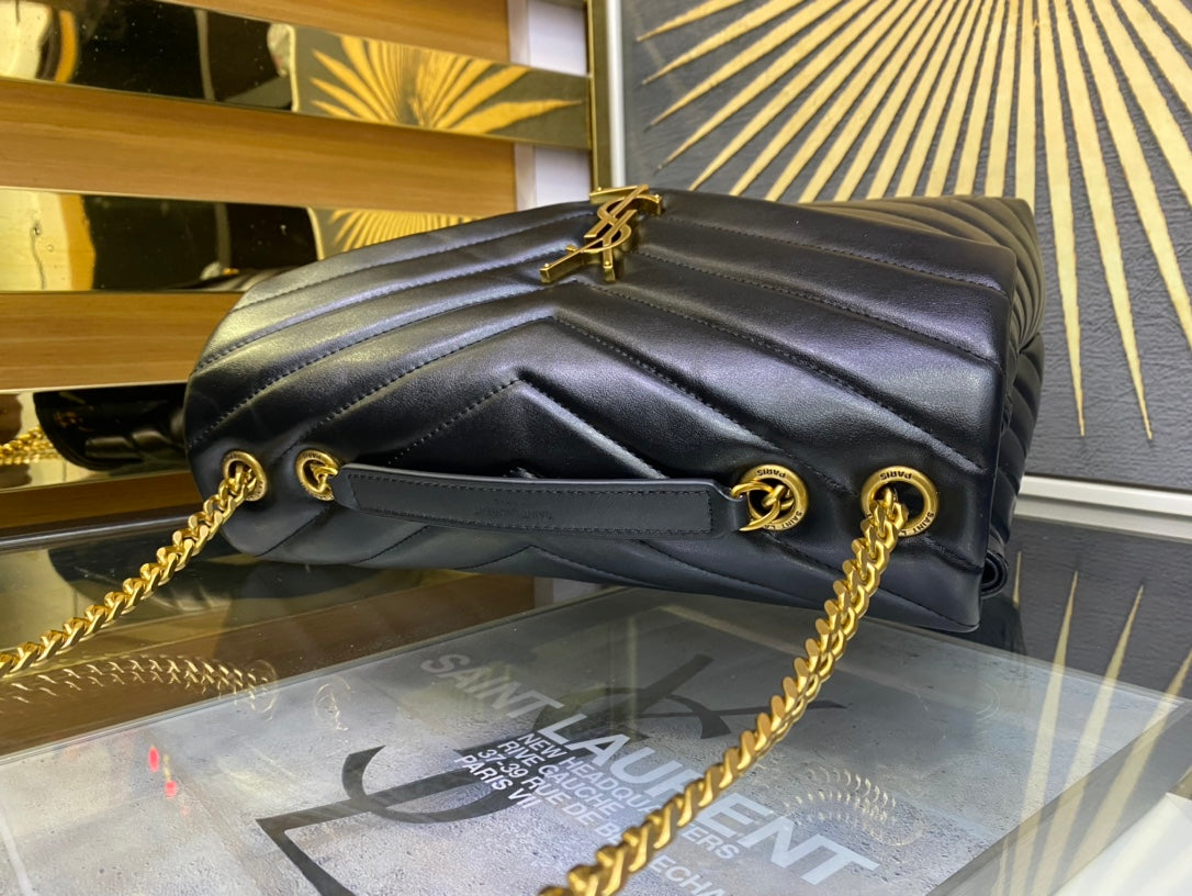 Saint Laurent Loulou Medium Chain Bag in Quilted Leather - Black