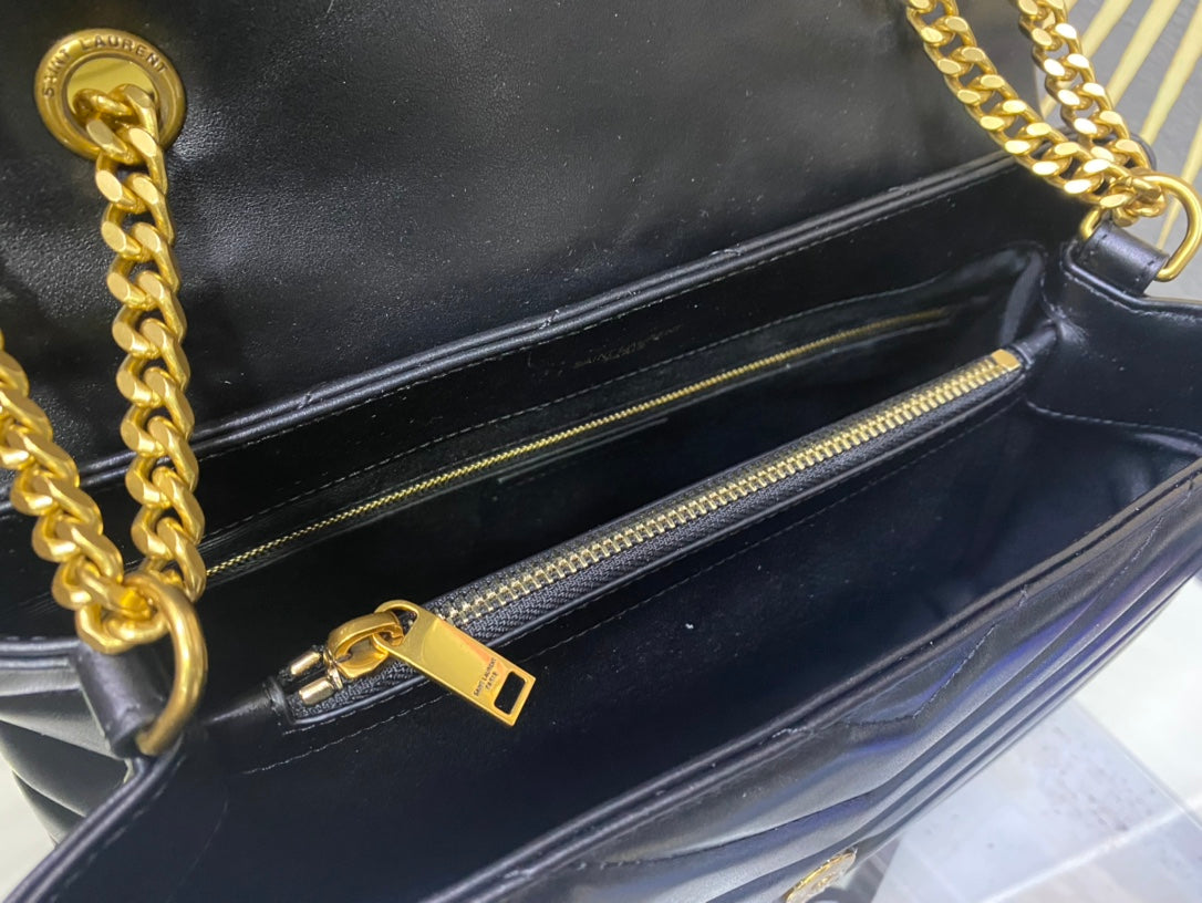 Saint Laurent Loulou Medium Chain Bag in Quilted Leather - Black