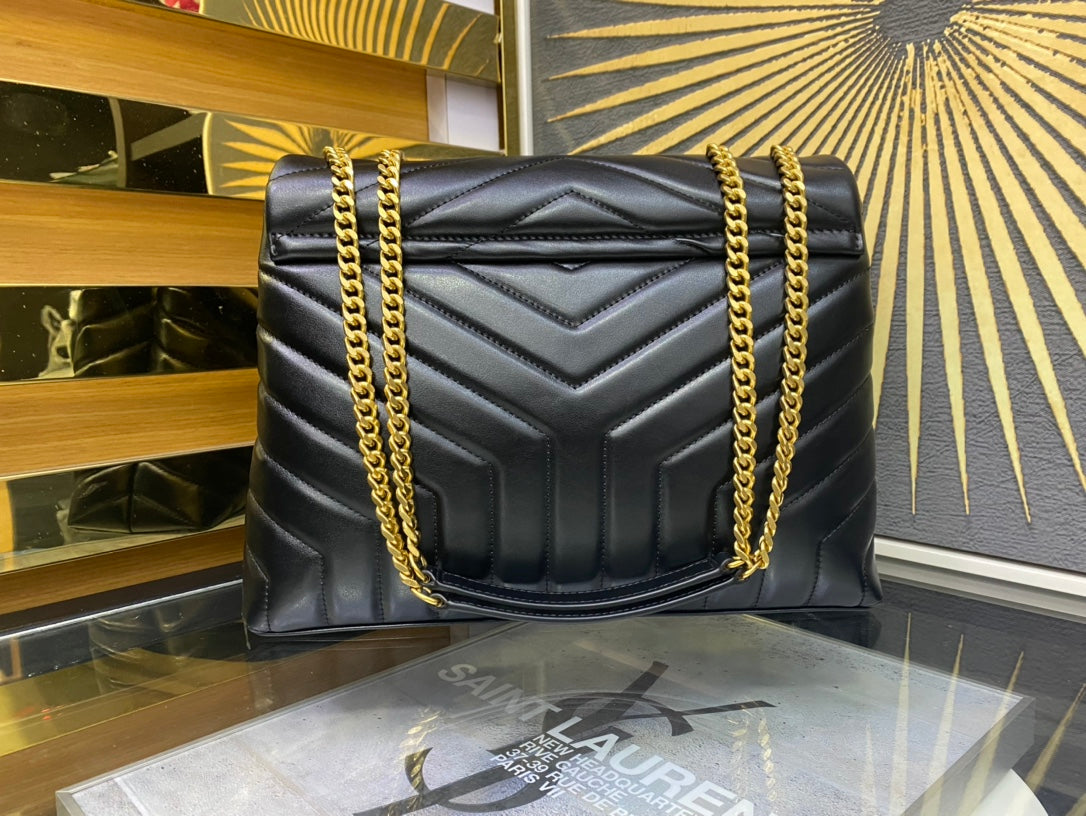 Saint Laurent Loulou Medium Chain Bag in Quilted Leather - Black