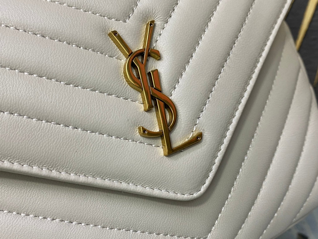 Saint Laurent Joe Quilted Leather Bucket Bag in White with Gold-Tone Hardware