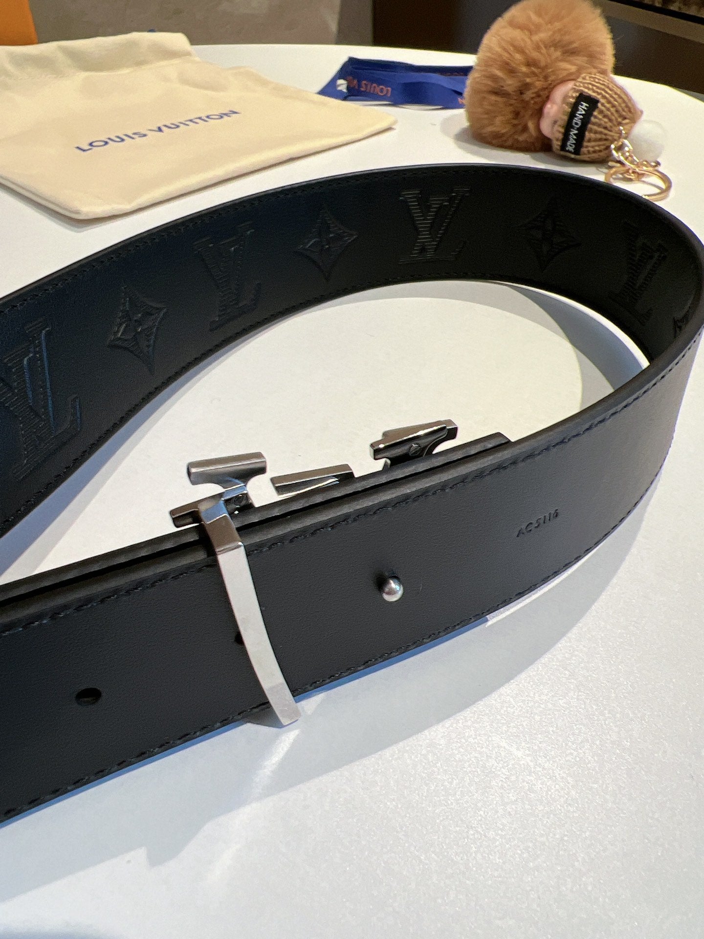 Louis Vuitton Men's LV Initiales 40mm Reversible Belt, Monogram Shadow Leather, Black, Silver Buckle
