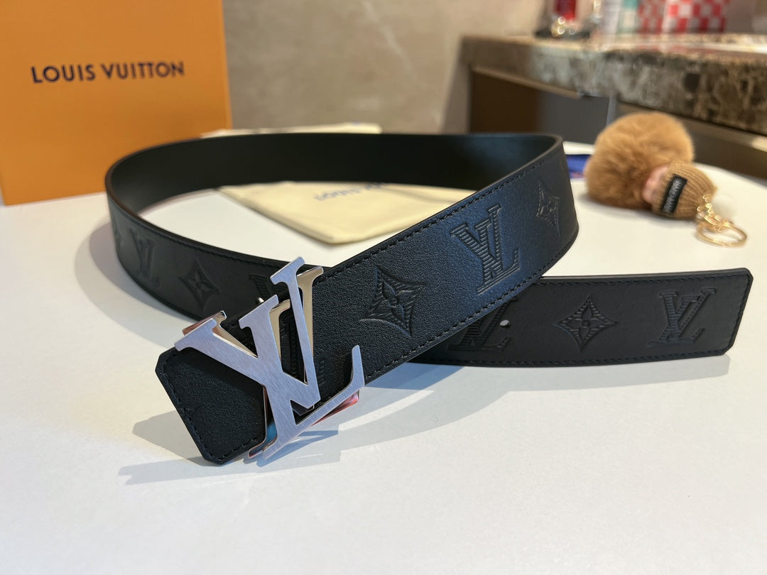 Louis Vuitton Men's LV Initiales 40mm Reversible Belt, Monogram Shadow Leather, Black, Silver Buckle