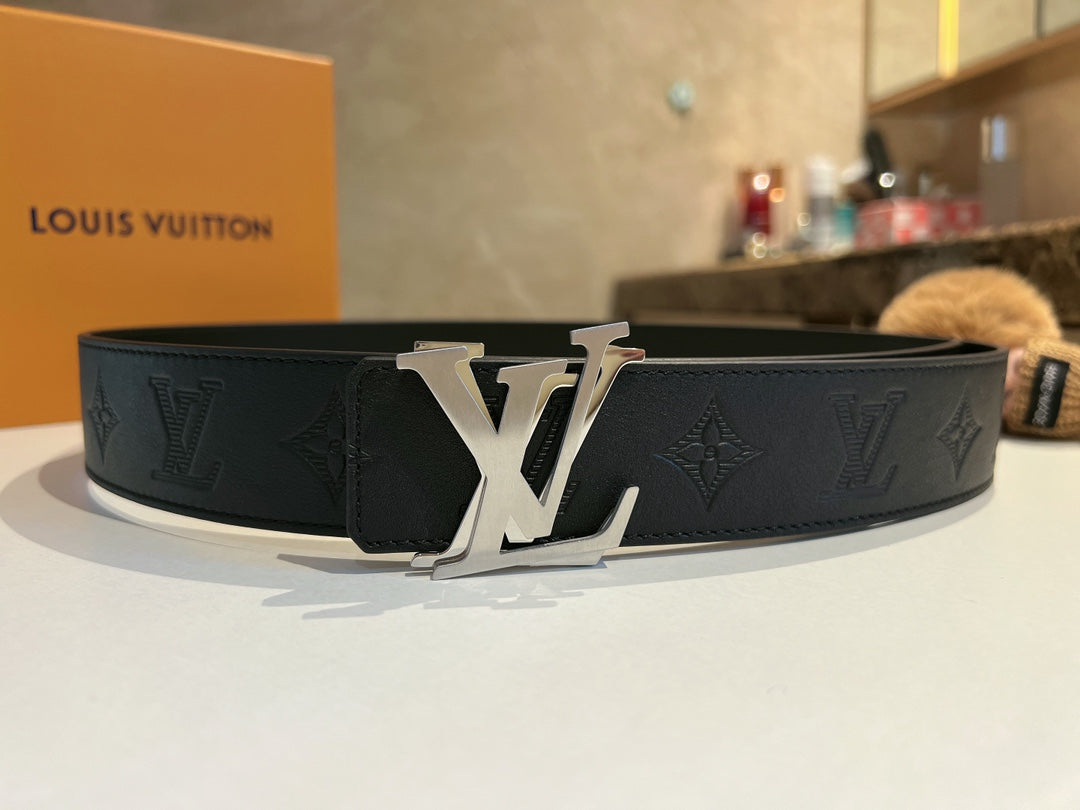 Louis Vuitton Men's LV Initiales 40mm Reversible Belt, Monogram Shadow Leather, Black, Silver Buckle