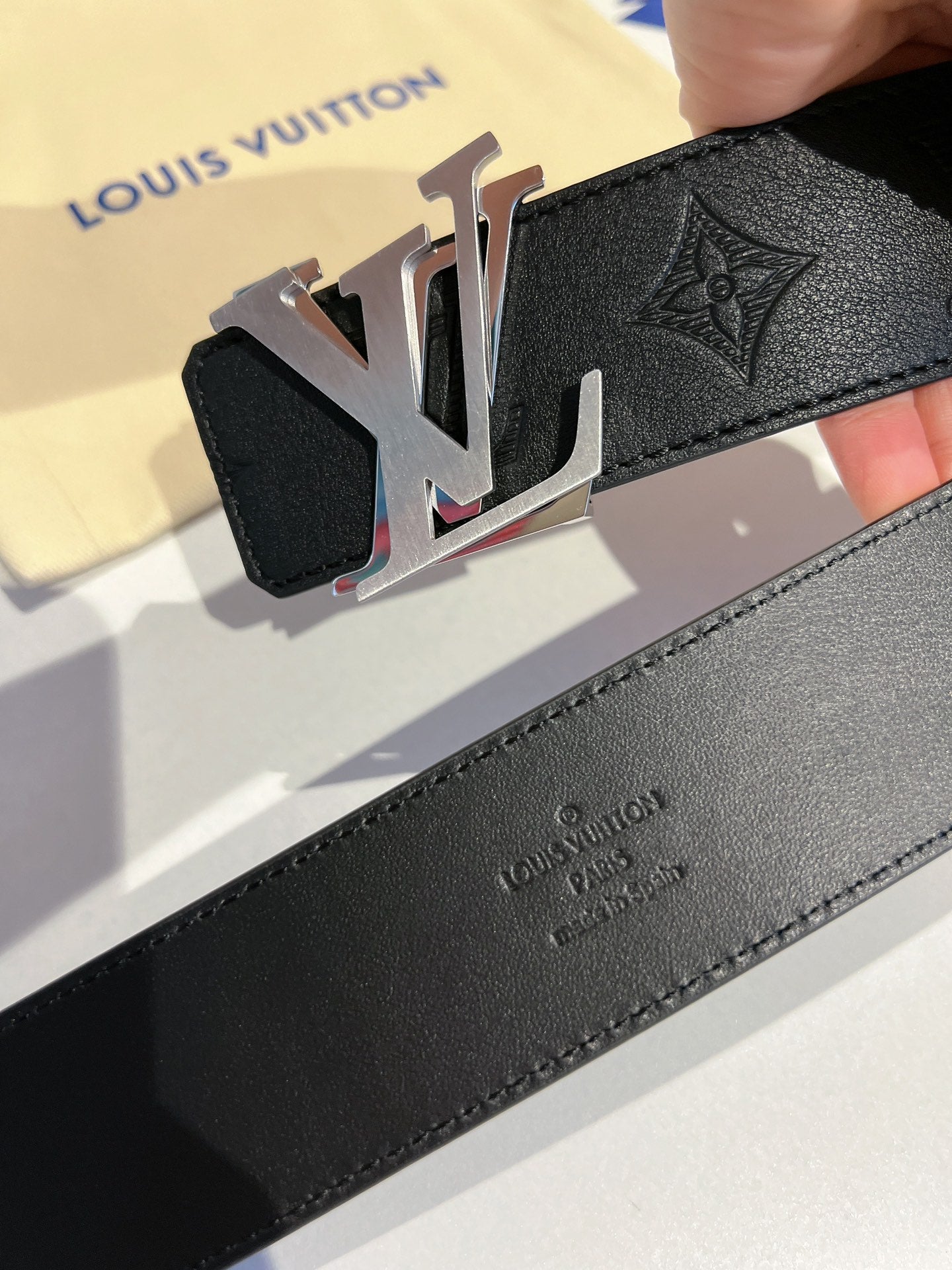 Louis Vuitton Men's LV Initiales 40mm Reversible Belt, Monogram Shadow Leather, Black, Silver Buckle