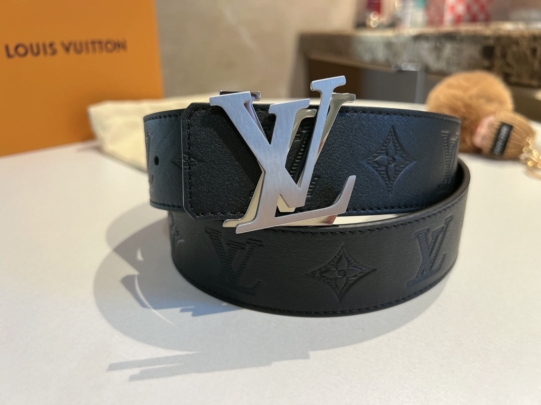 Louis Vuitton Men's LV Initiales 40mm Reversible Belt, Monogram Shadow Leather, Black, Silver Buckle