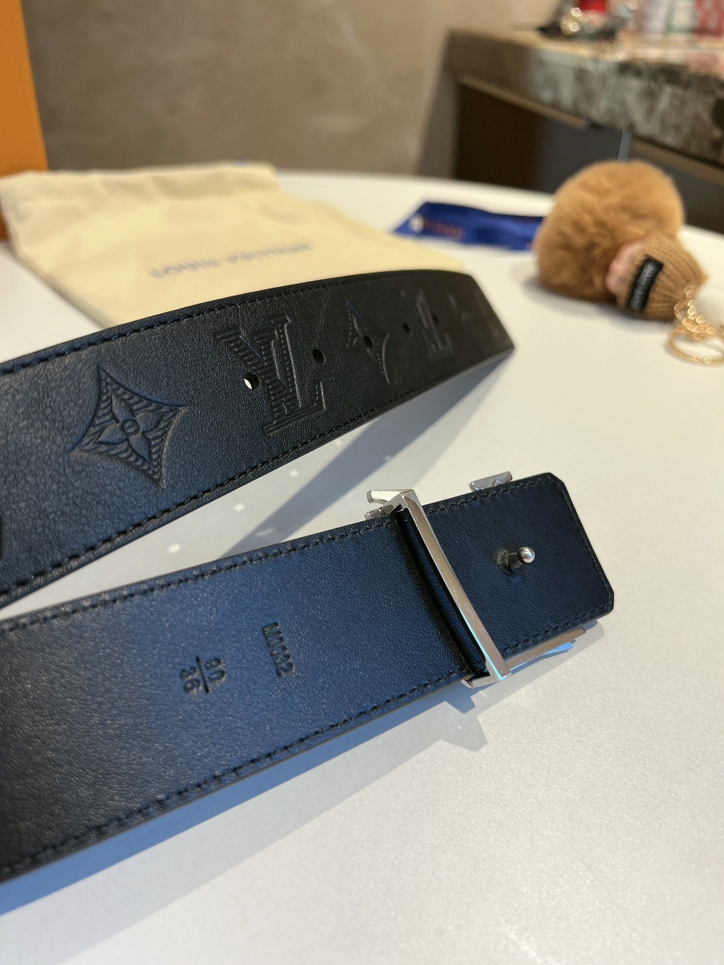 Louis Vuitton Men's LV Initiales 40mm Reversible Belt, Monogram Shadow Leather, Black, Silver Buckle