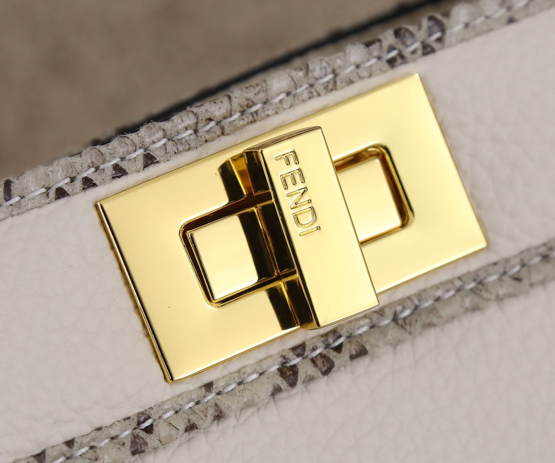 Fendi Peekaboo White Leather Medium Top Handle Bag with Shoulder Strap