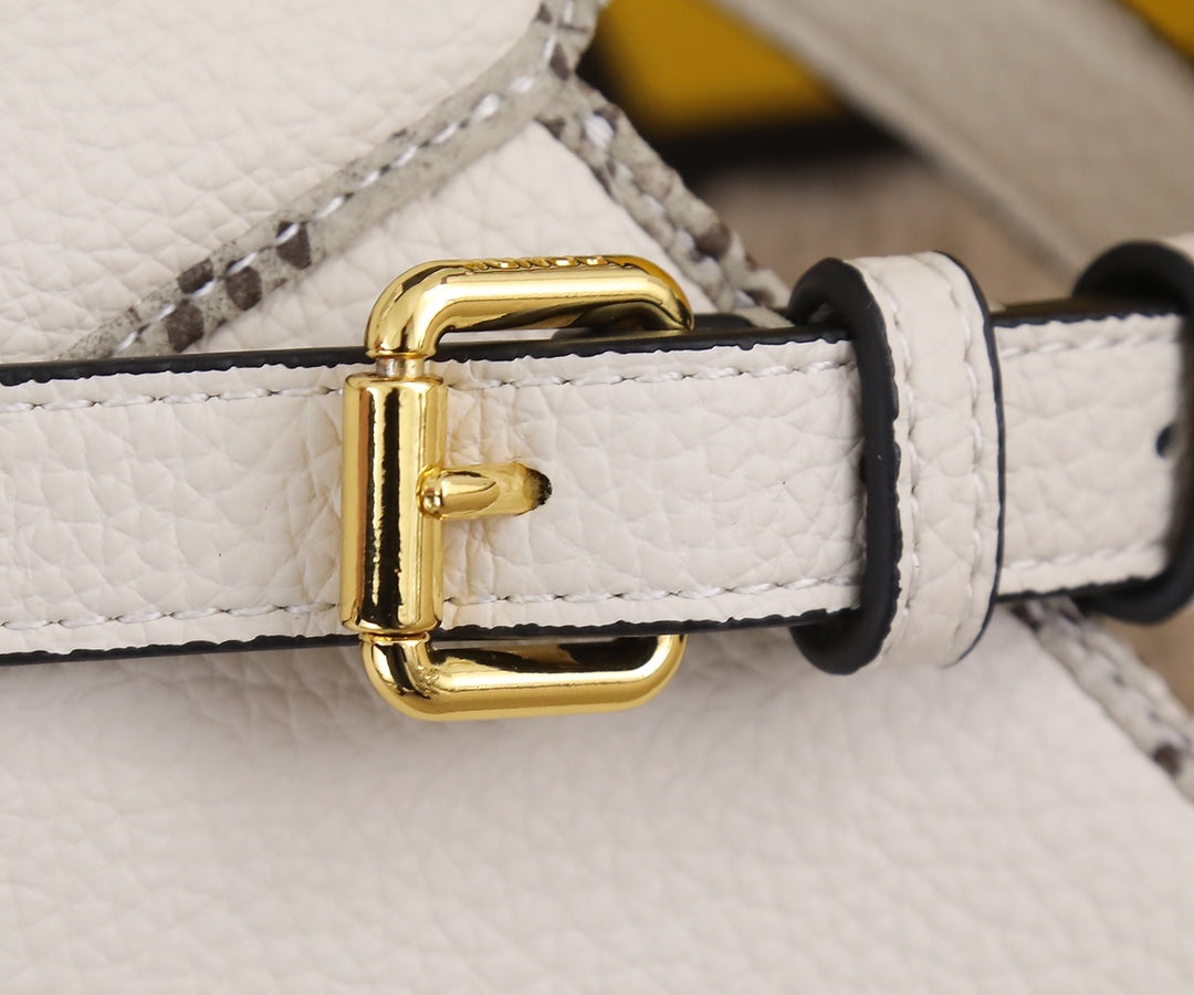 Fendi Peekaboo White Leather Medium Top Handle Bag with Shoulder Strap