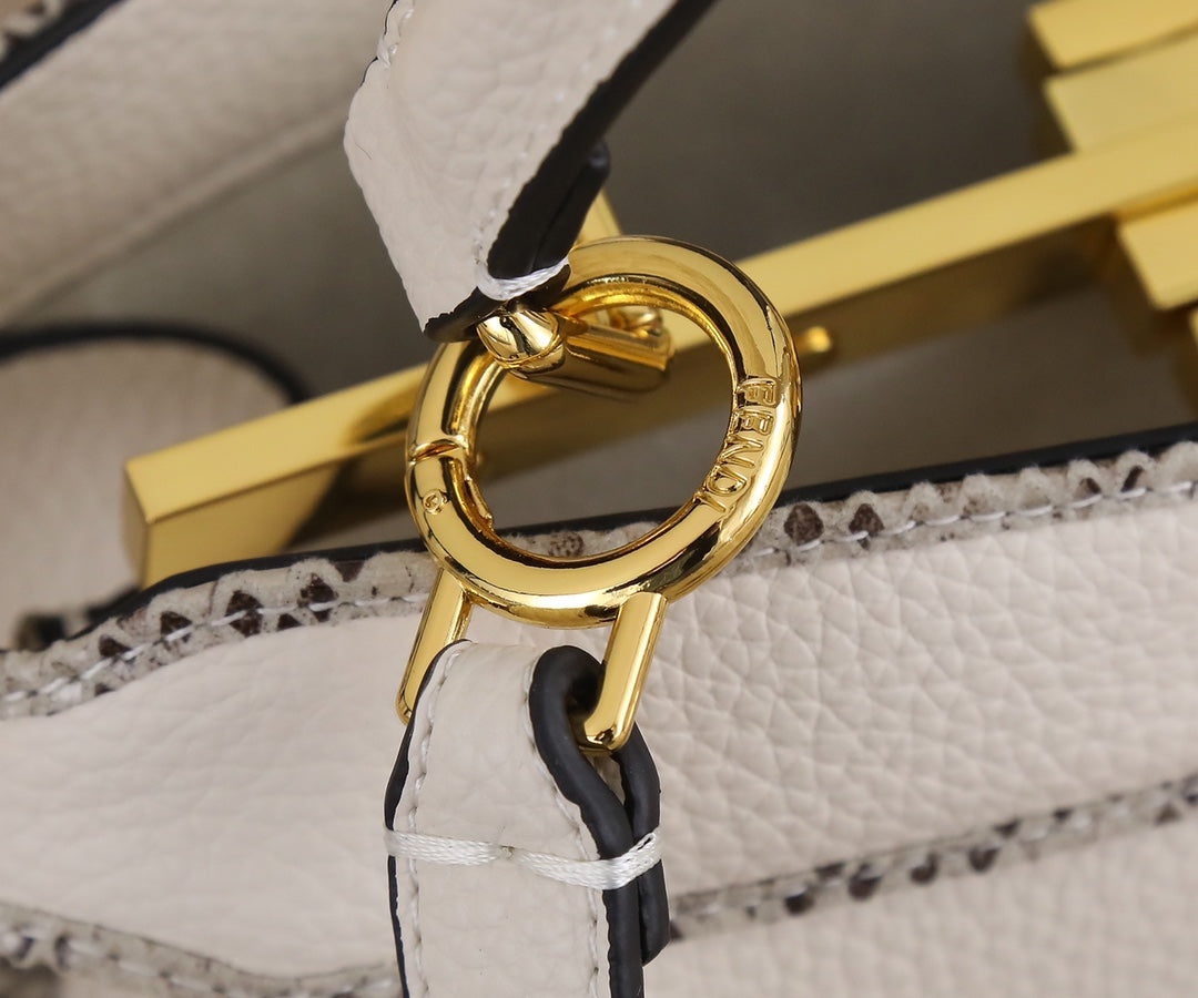 Fendi Peekaboo White Leather Medium Top Handle Bag with Shoulder Strap